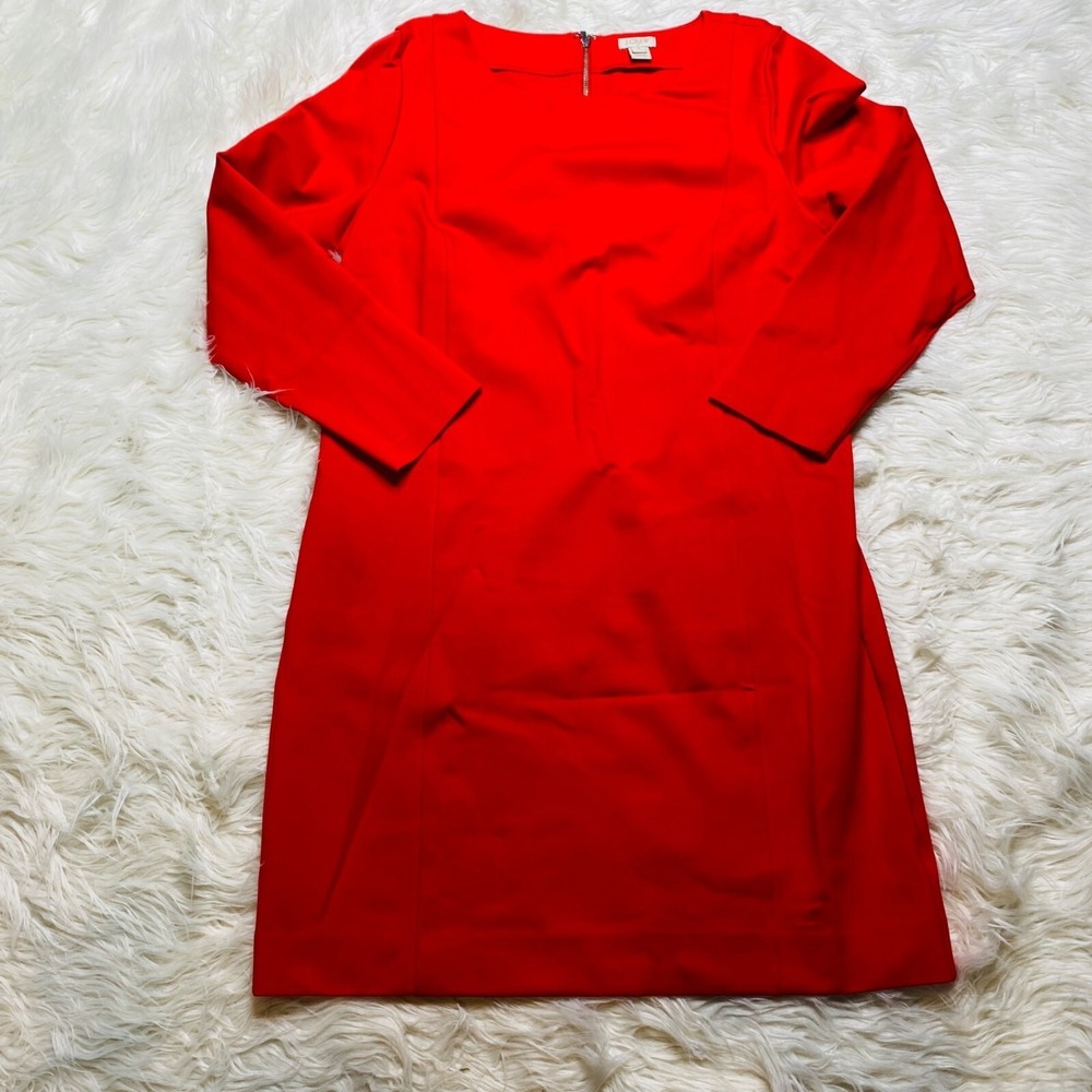 J Crew Dress Womens Medium Shift Knit Long Sleeve Red Classic Career Flattering